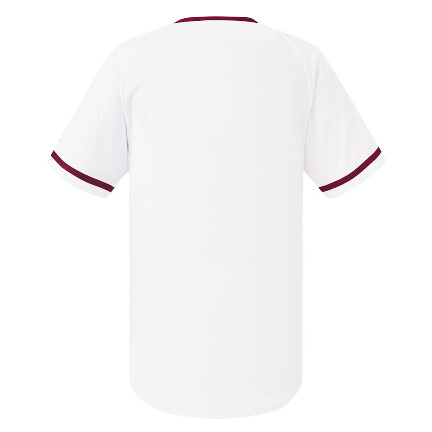 激安クラスティーシャツ野球ユニフォーム（ホワイト×エンジ）ベースボールシャツ画像2