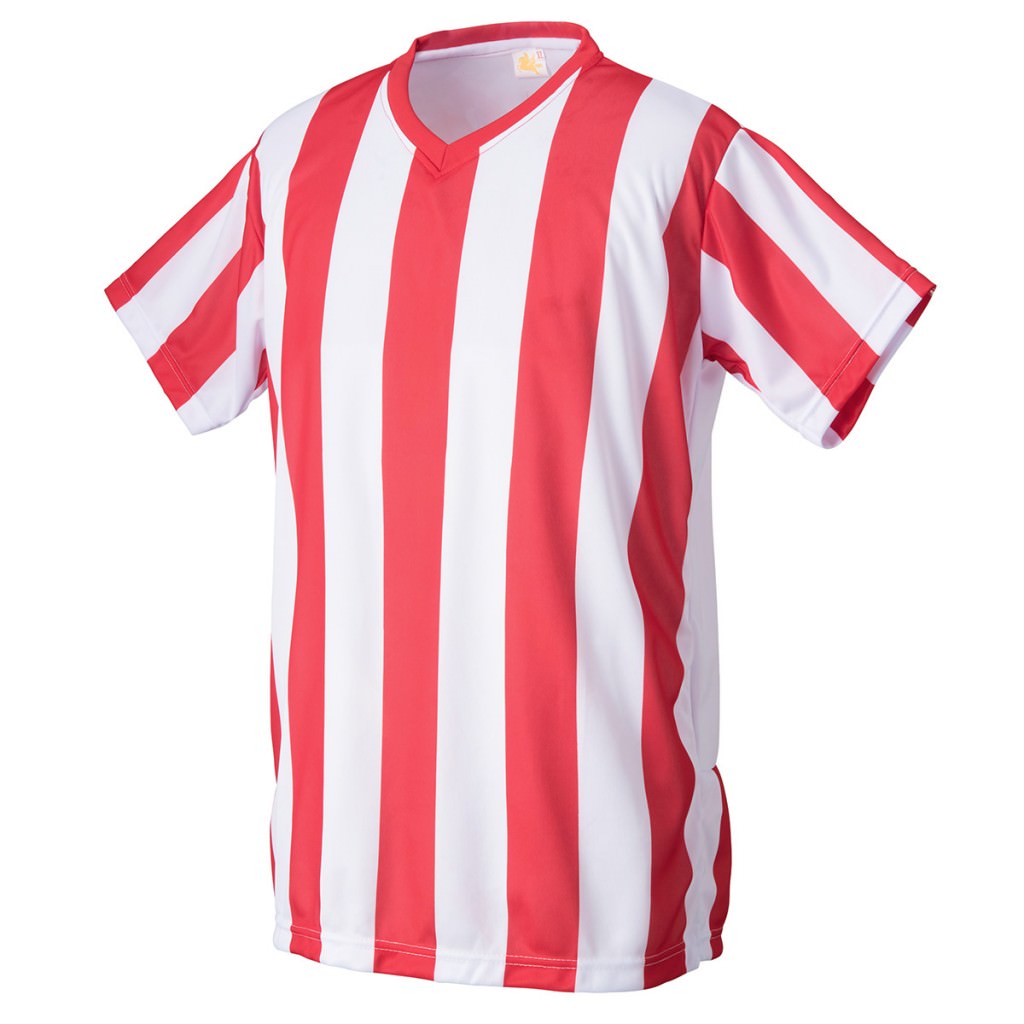 オリジナルストライプサッカーユニフォーム レッド×ホワイト 激安サッカーユニフォームと学割クラスTシャツのパラスポ